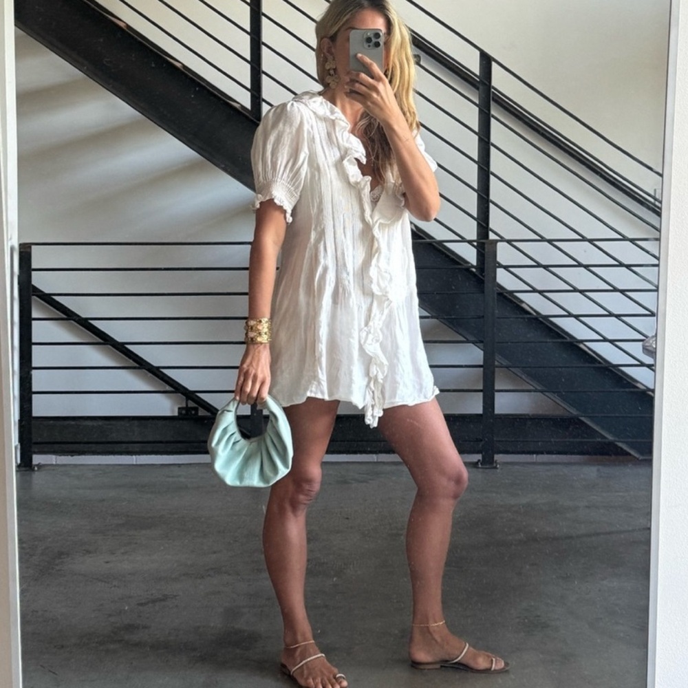 Doen White Ruffled Wrap Mini Dress
